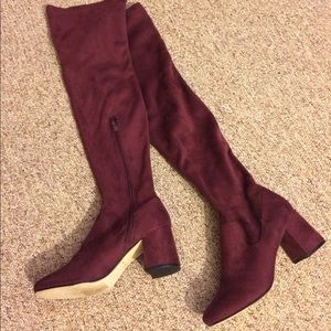 Burgandy Thigh High Suede boots